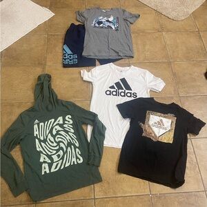 Adidas Boys- 3 shirts, 1 Hoodie, and 1 pair of shorts- all size L